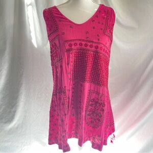 Free People Artisan Beaded -Patchwork Tunic Dress /Fuchsia/ NWOT